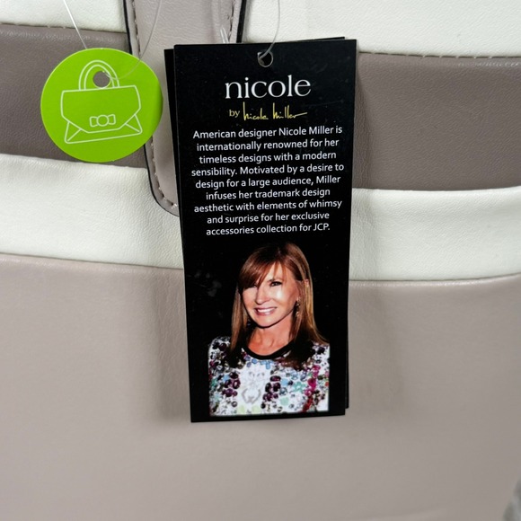 Nicole by Nicole Miller Stone/Taupe/White Tote Bag NWT JCP - Picture 4 of 15